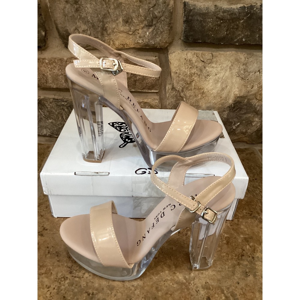 Marc Defang Nude Patent Clear Block Heel Platform Sandals Womens 9